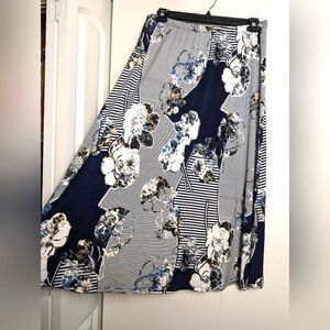 C&B Abstract artsy boho lagenlook long maxi midi skirt s L  floral stripe patch